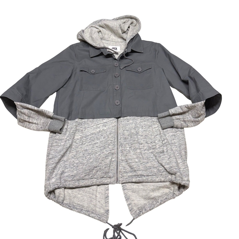 Jack by BB Dakota Womens Medium Grey Mixed Media Hooded Utility Jacket